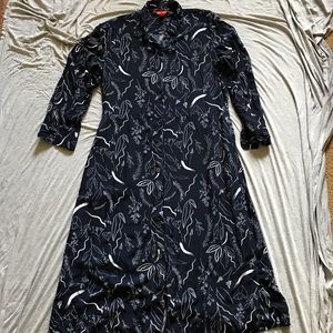 Dark blue with white floral print, long sleeve maxi dress